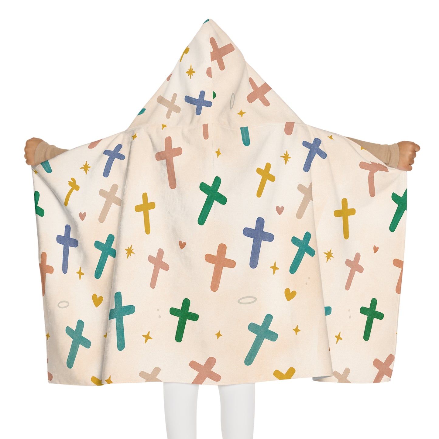 Hooded Towel — Pastel Crosses Pattern for Kids