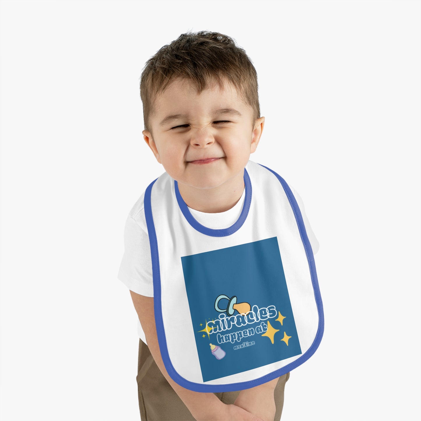 Miracles Happen Baby Bib - Cute Contrast Trim Jersey for Feedings