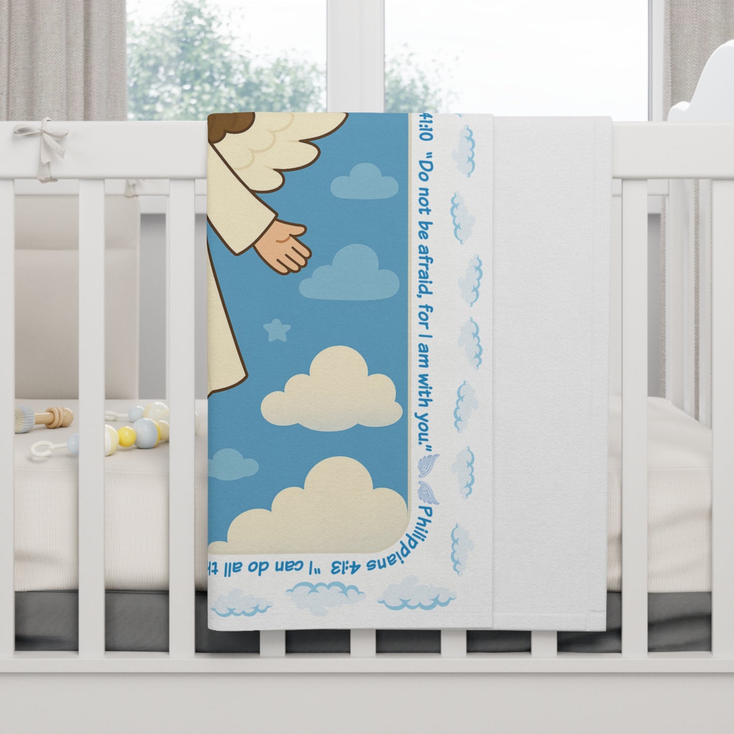 Psalm-Inspired Soft Fleece Baby Blanket - Angel Design for Newborns