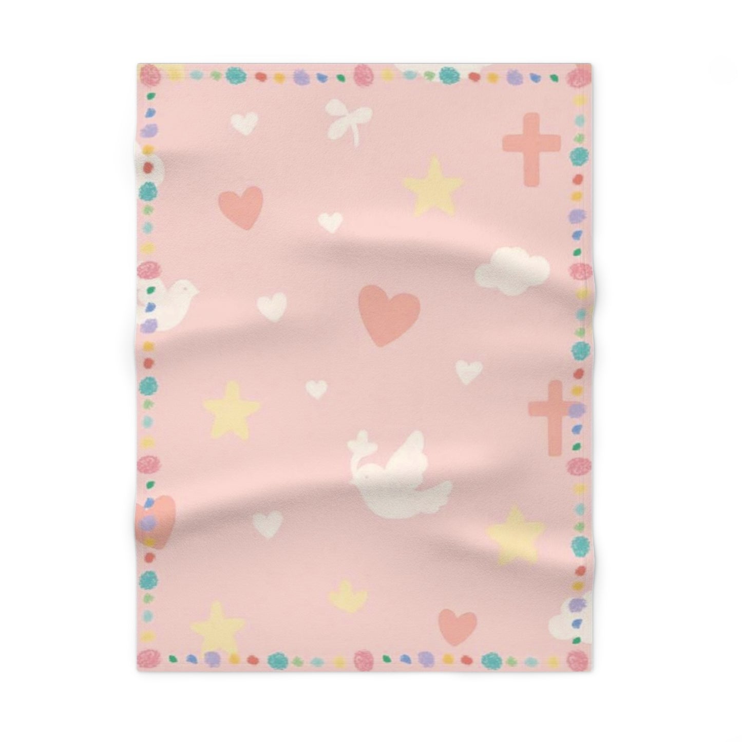 Pink Christian Baby Blanket – Dove, Cross & Heart Pattern | Faith-Inspired Gift for Girls | Cozy Nursery Blanket by Giggles & Grace