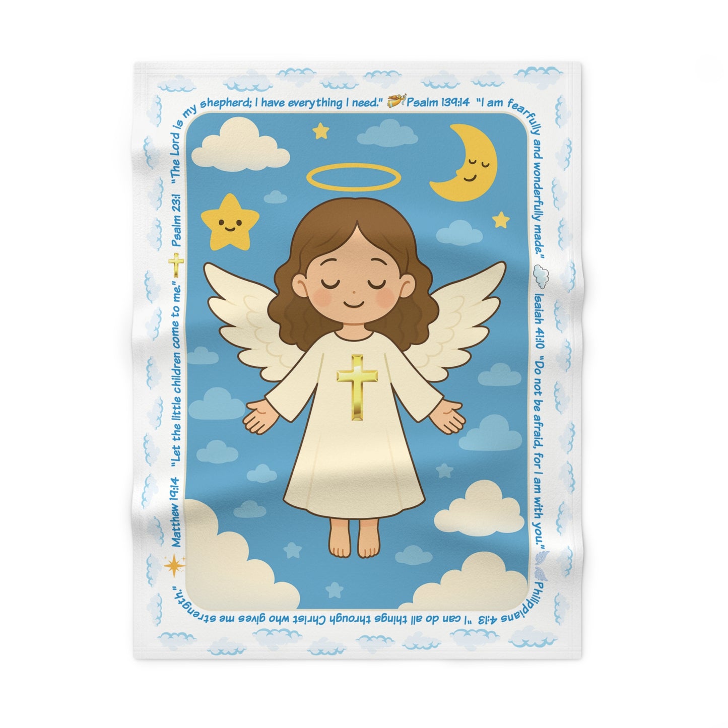 Psalm-Inspired Soft Fleece Baby Blanket - Angel Design for Newborns