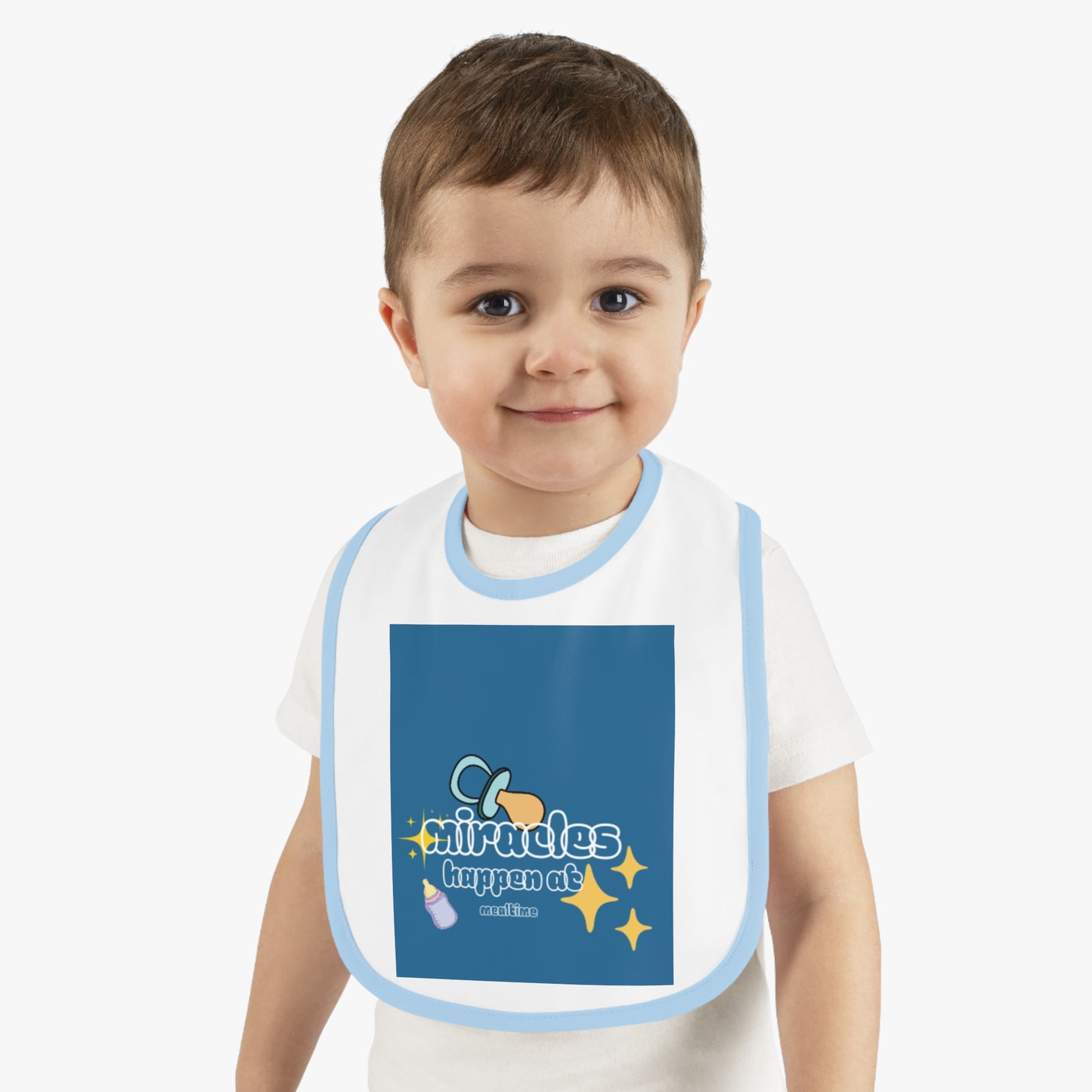 Miracles Happen Baby Bib - Cute Contrast Trim Jersey for Feedings