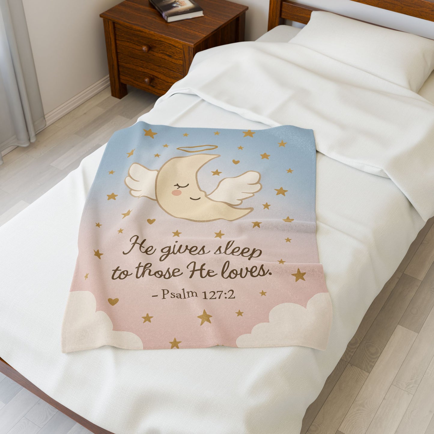 Plush Blanket - 'He Gives Sleep to Those He Loves' Moon & Psalm 127:2 Baby Throw