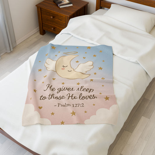 Plush Blanket - 'He Gives Sleep to Those He Loves' Moon & Psalm 127:2 Baby Throw