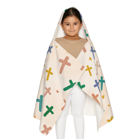 Hooded Towel — Pastel Crosses Pattern for Kids