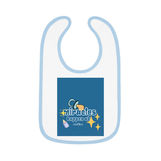 Miracles Happen Baby Bib - Cute Contrast Trim Jersey for Feedings