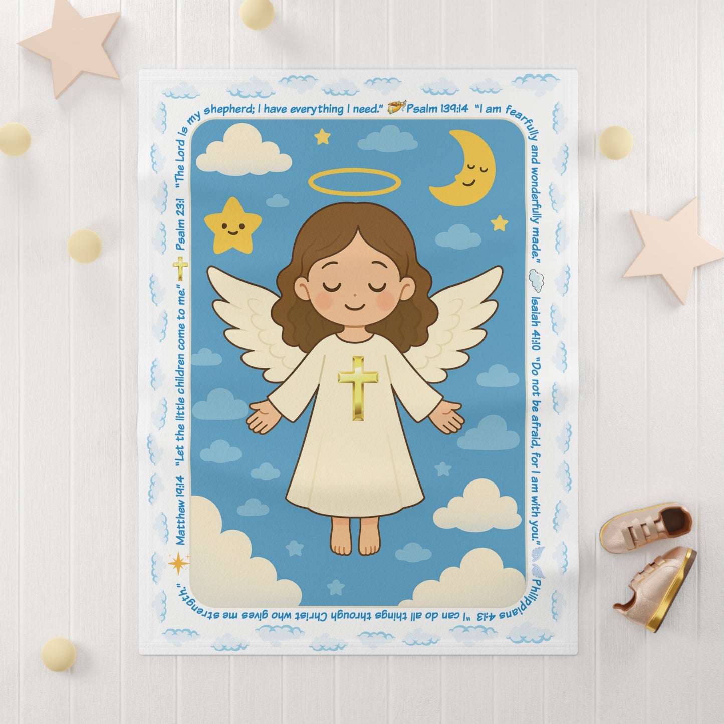 Psalm-Inspired Soft Fleece Baby Blanket - Angel Design for Newborns