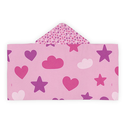 Kids Pink Heart & Stars Hooded Towel — Youth Bath & Beach Wrap