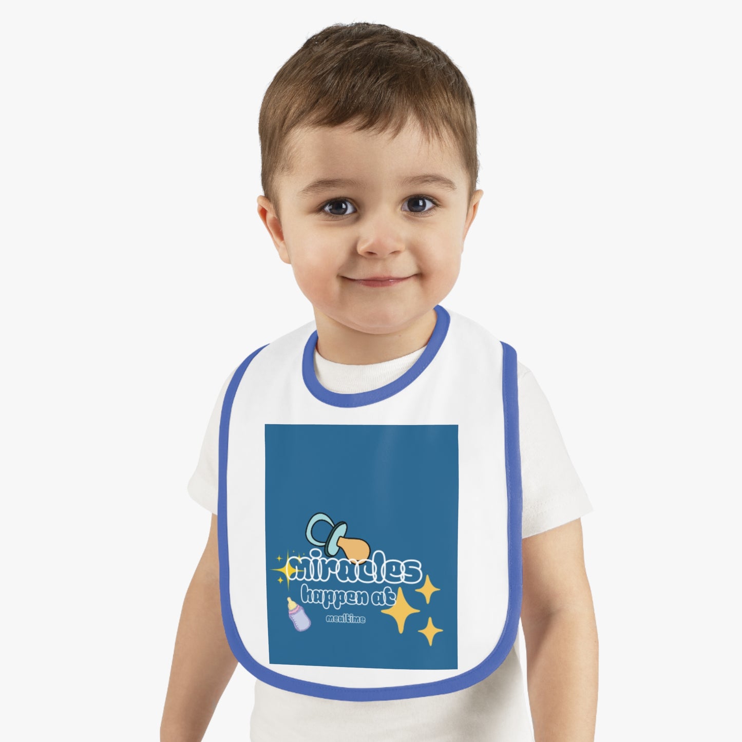 Miracles Happen Baby Bib - Cute Contrast Trim Jersey for Feedings