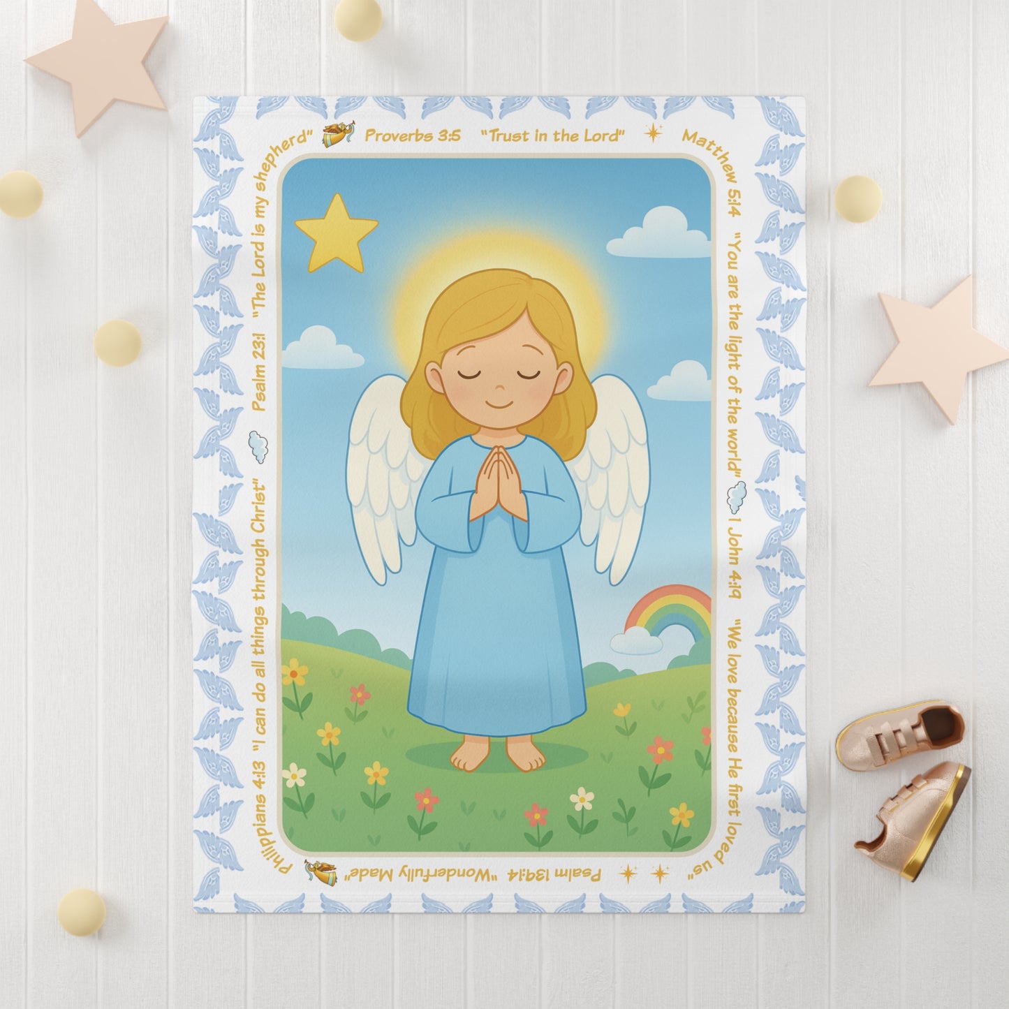 Angel Prayer Fleece Baby Blanket - Soft Nursery Gift for Newborns