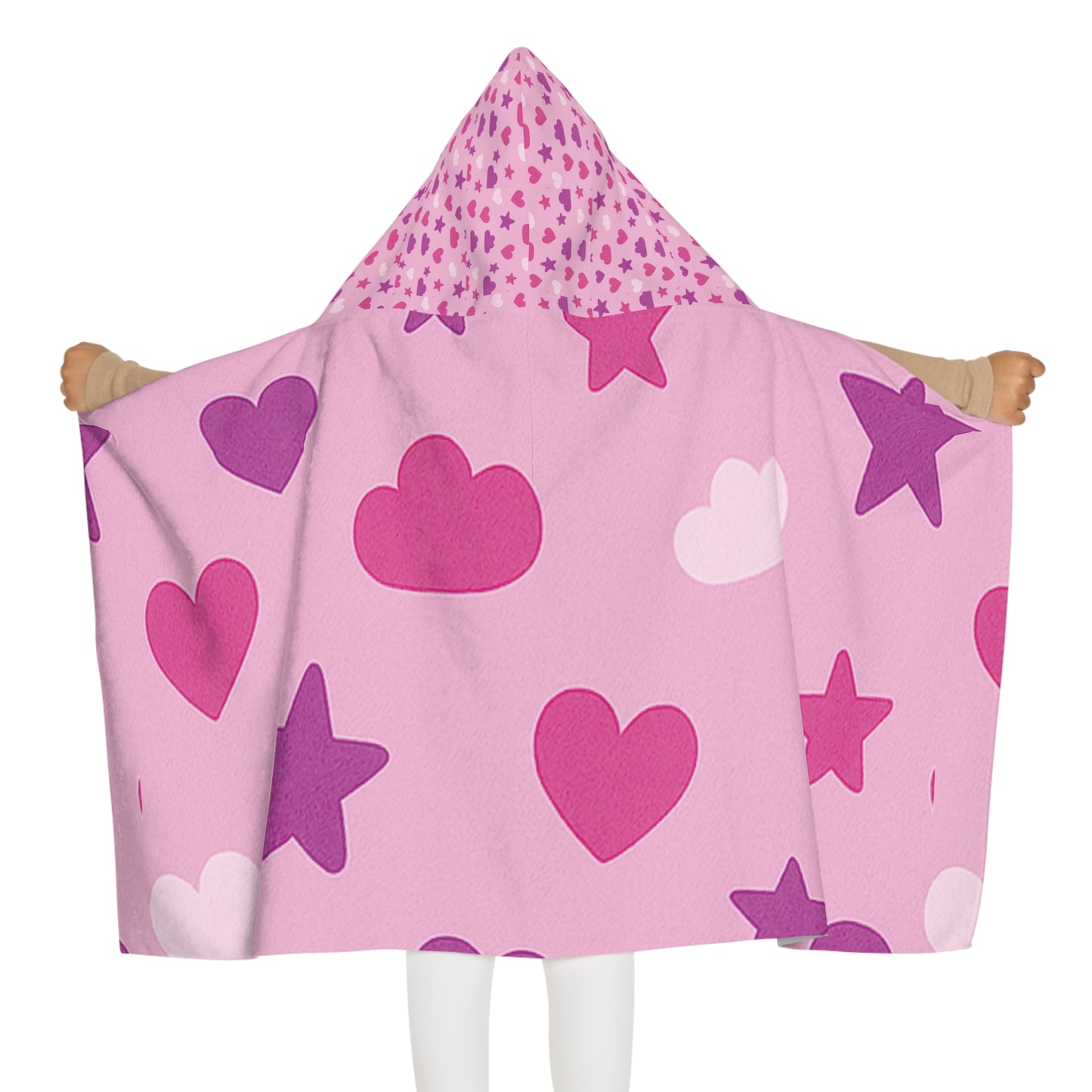 Kids Pink Heart & Stars Hooded Towel — Youth Bath & Beach Wrap